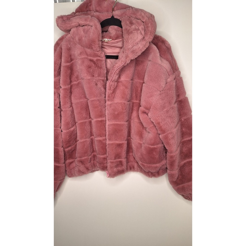 Stella Tweed Womens Rose Pink Faux‎ Fur Quilted Hooded Bomber Jacket XL